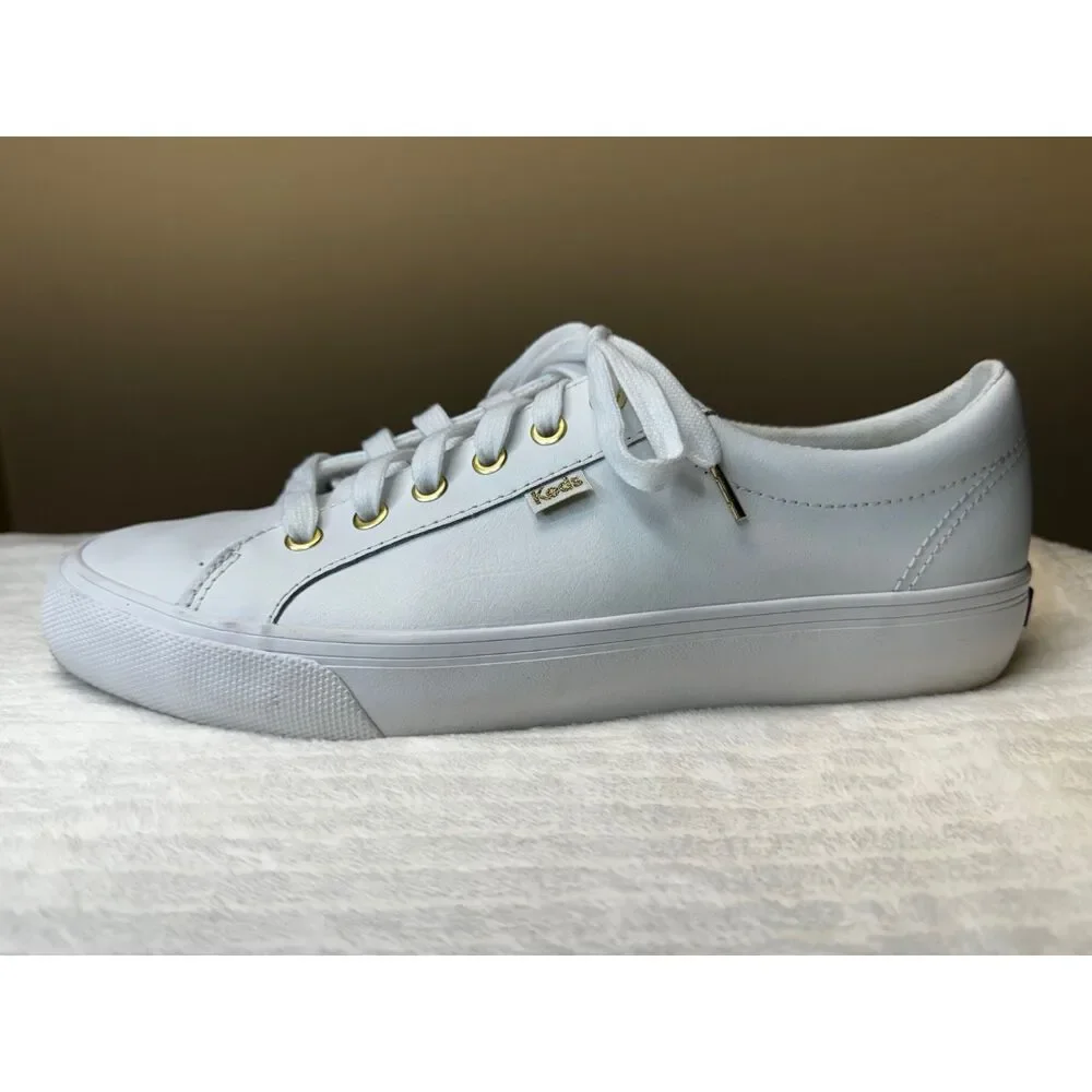 KEDS Jump Kick Leather Lace Up Sneakers, White, Sz 10